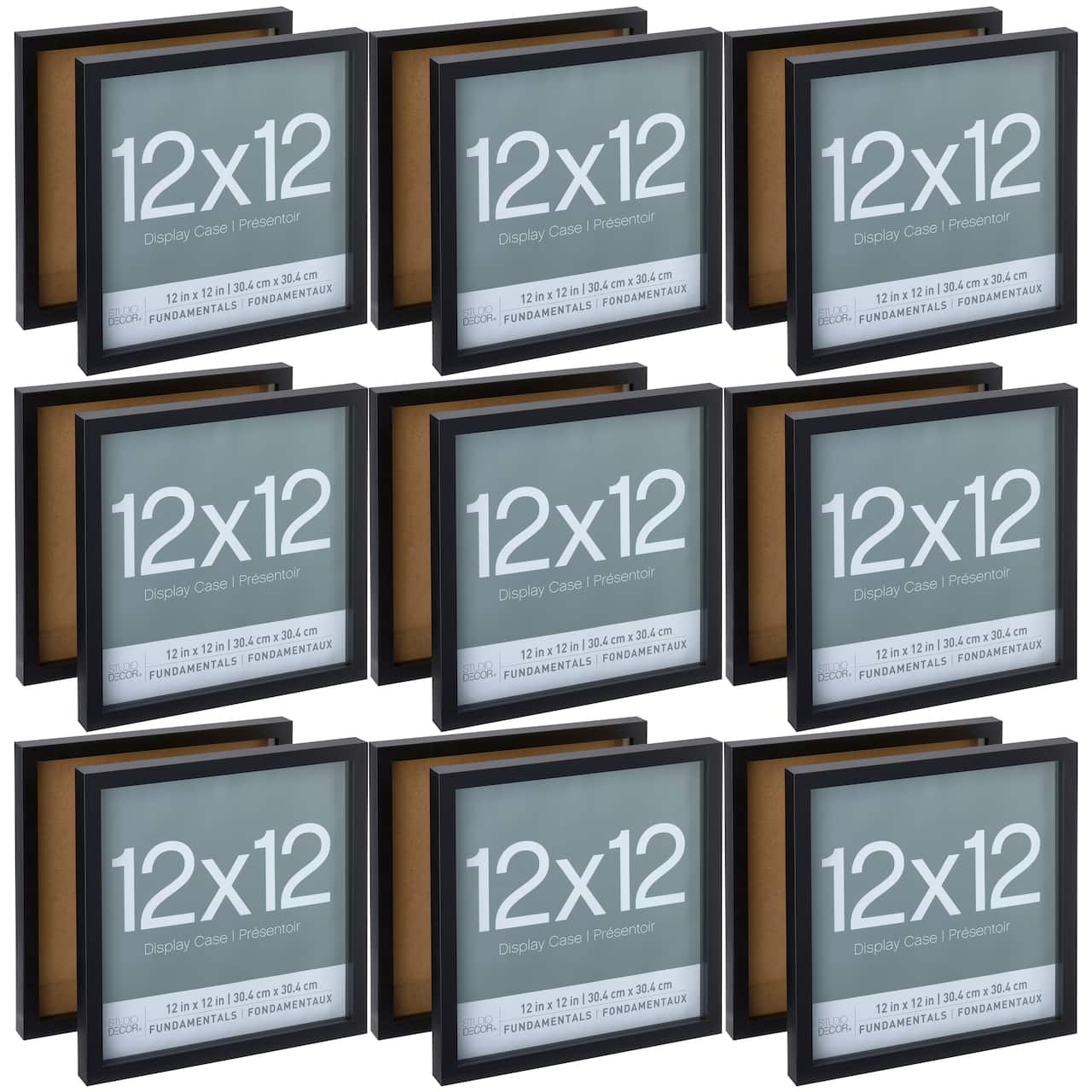 9 Packs: 2 ct. (18 total) Black Fundamentals 12" x 12" Display Case by Studio Décor®